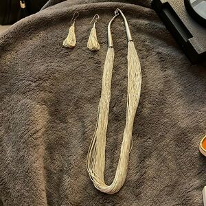 Liquid Silver 50 strand necklace with earrings